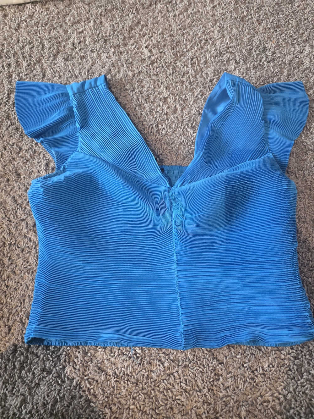 Express Vibrant Blue Pleated V-Neck Crop Top